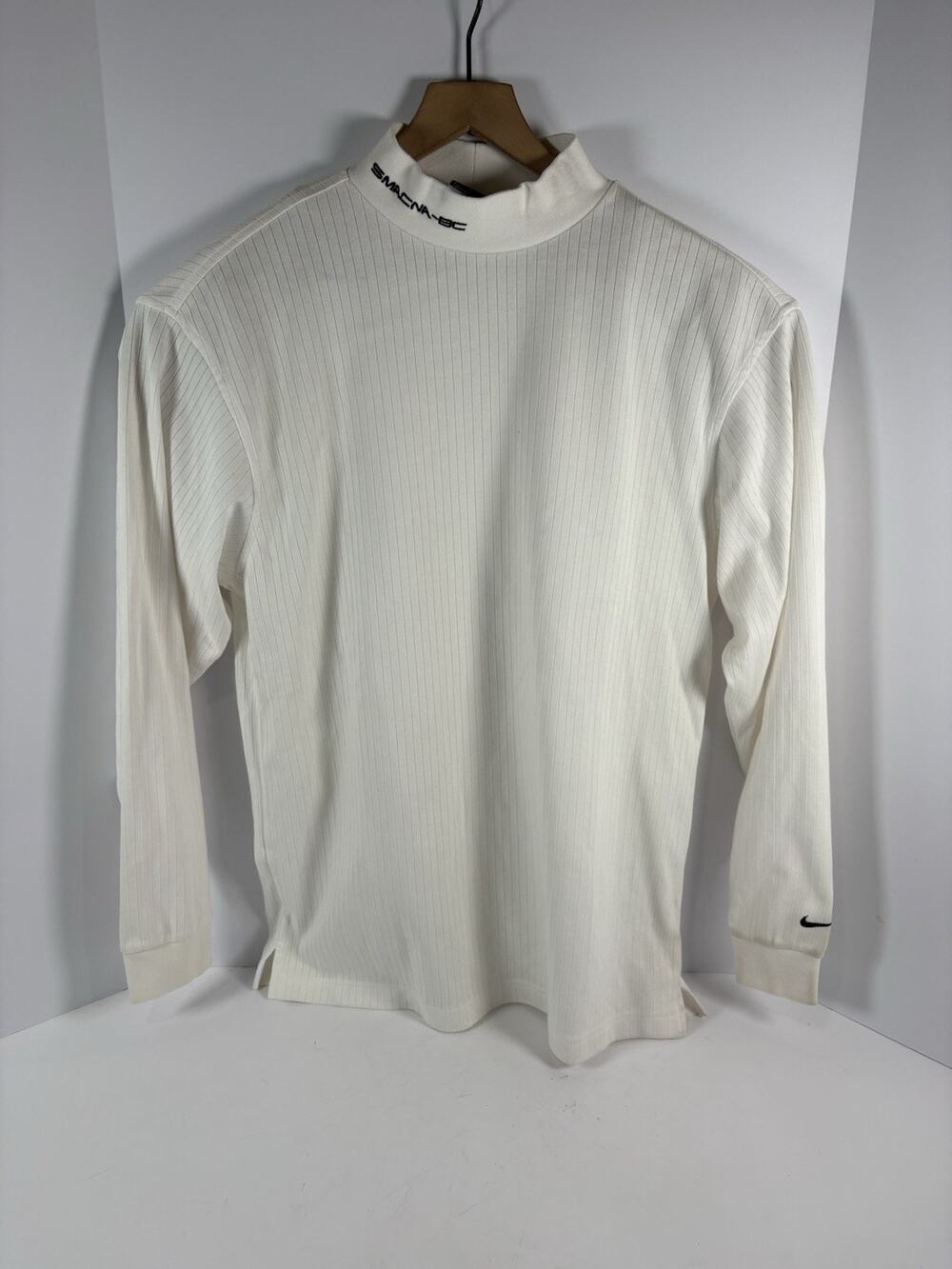 Nike Golf Dri-Fit Shirt Men L White Ribbed Mock Neck Long Sleeve Swoosh Pullover